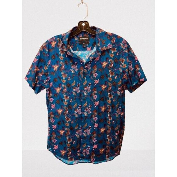 BONOBOS Shirt Tropical Print All Over Cotton Short Sleeve Vacation Beach Size Me - Picture 1 of 4